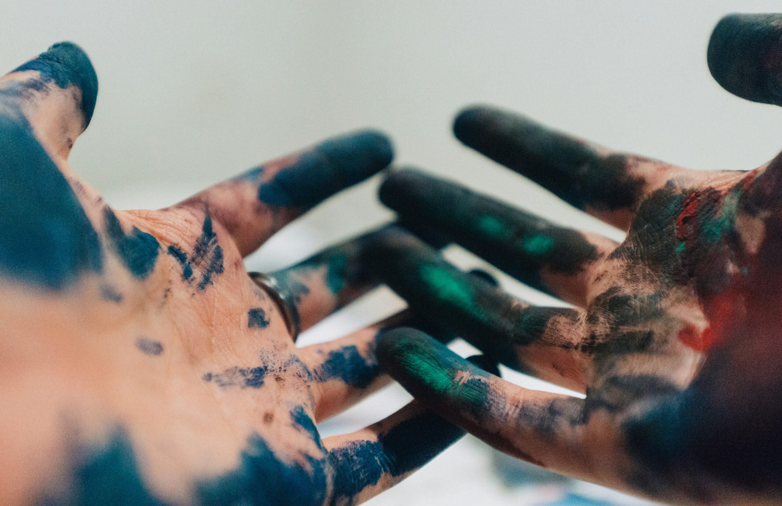 the artist as parent - stained painter's hands